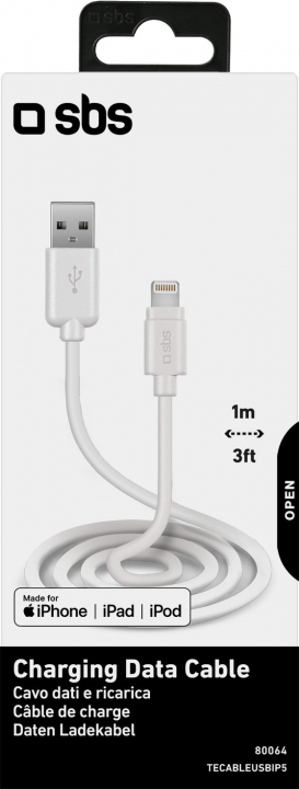 SBS lightning USB kaapeli 1m, valkoinen