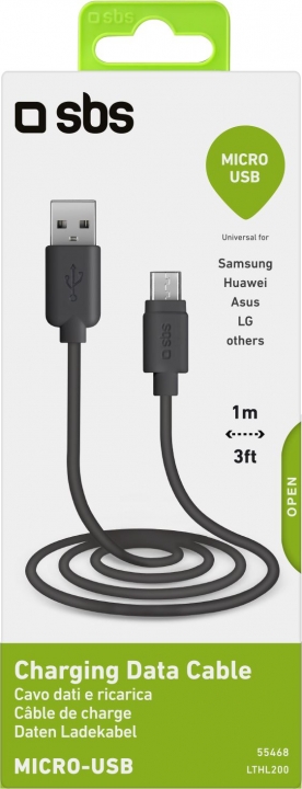 SBS Micro usb - 2,0 USB kaapeli 1m, musta