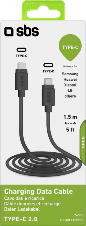 SBS USB-C - USB-C kaapeli 1,5m, musta